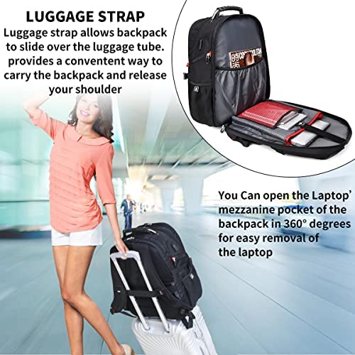 SHRRADOO Extra Large 52L Travel Laptop Backpack with USB Charging