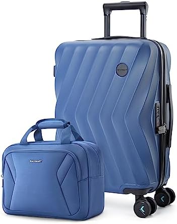 BAGSMART Carry On Luggage, 2 Piece Luggage Sets, PC Hardside Suitcase Airline Approved, 20 Inch Luggage with Spinner Wheels, Travel Luggage Hard Shell Suitcases Set with Duffle Bag for Men Women, Blue