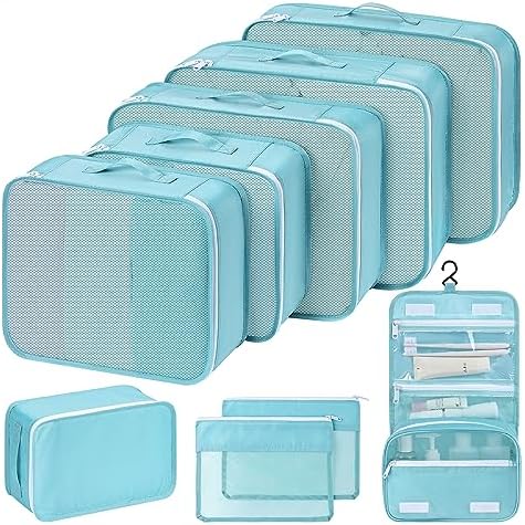 Easortm Packing Cubes 9 Set, Travel Organizer Bags for Luggage Lightweight Suitcase Organizer Bags Set, Luggage Organizer for Travel Essentials.(Blue)