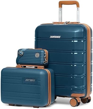 Joyway Luggage Carry-On Suitcases 20" Lightweight Polypropylene Carrying Case with TSA Lock,Rigid Luggage with Swivel Wheels,14" Cosmetic Bag & 7" Small Bag
