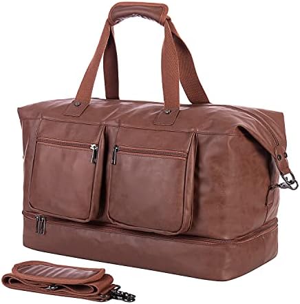 Travel Duffle Bag, Leather Overnight Bag for Men Carry on Bag Weekender Bags for Women Travel Tote Bags Large Duffle Bag Gym Bag with Shoe Compartment