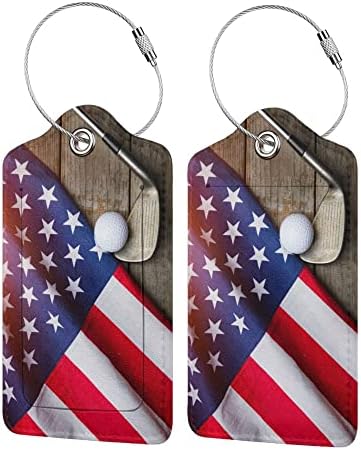 GAMSJM Luggage Tags for suitcases, 2 Pack Golf Luggage Tag, Leather Stainless Steel Loop Label Tag for Men Travel Bag Suitcase Sports